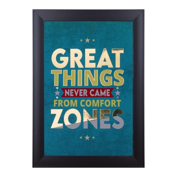 "Great Things Never Came from Comfort Zones" Motivational Frame| Wooden Synthetic Frame with Inspirational Quote| 13x13 Inch Digital Reprint Wall Art| Motivational Quote Wall Decor with Frame| Wooden Synthetic Framed Motivational Art